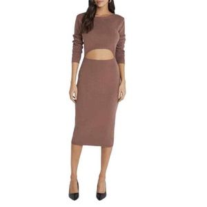 Vici Ribbed Sweater Cutout Midi Dress. Size Small. Light Brown Color.
